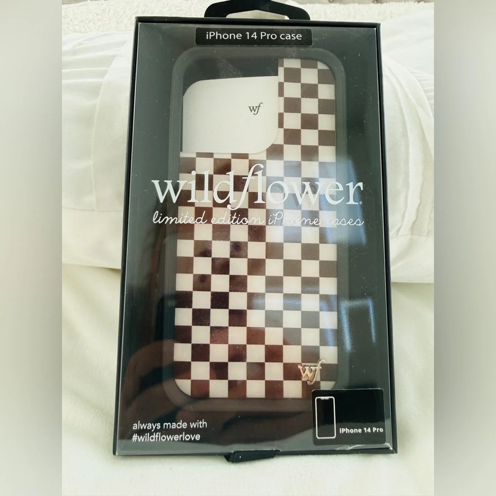 Wildflower iPhone 14 Pro Case Brown Checkerboard Trendy Viral Style Giftable